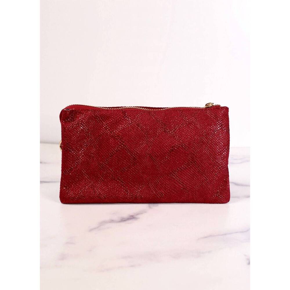 NEW CAROLINE HILL women's liz 3 compartment crossbody bag in metallic crimson